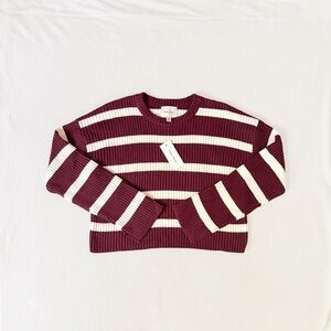 NWT Pink Rose Red White Stripe Knit Crewneck Fall Grunge Sweater, Women’s Medium